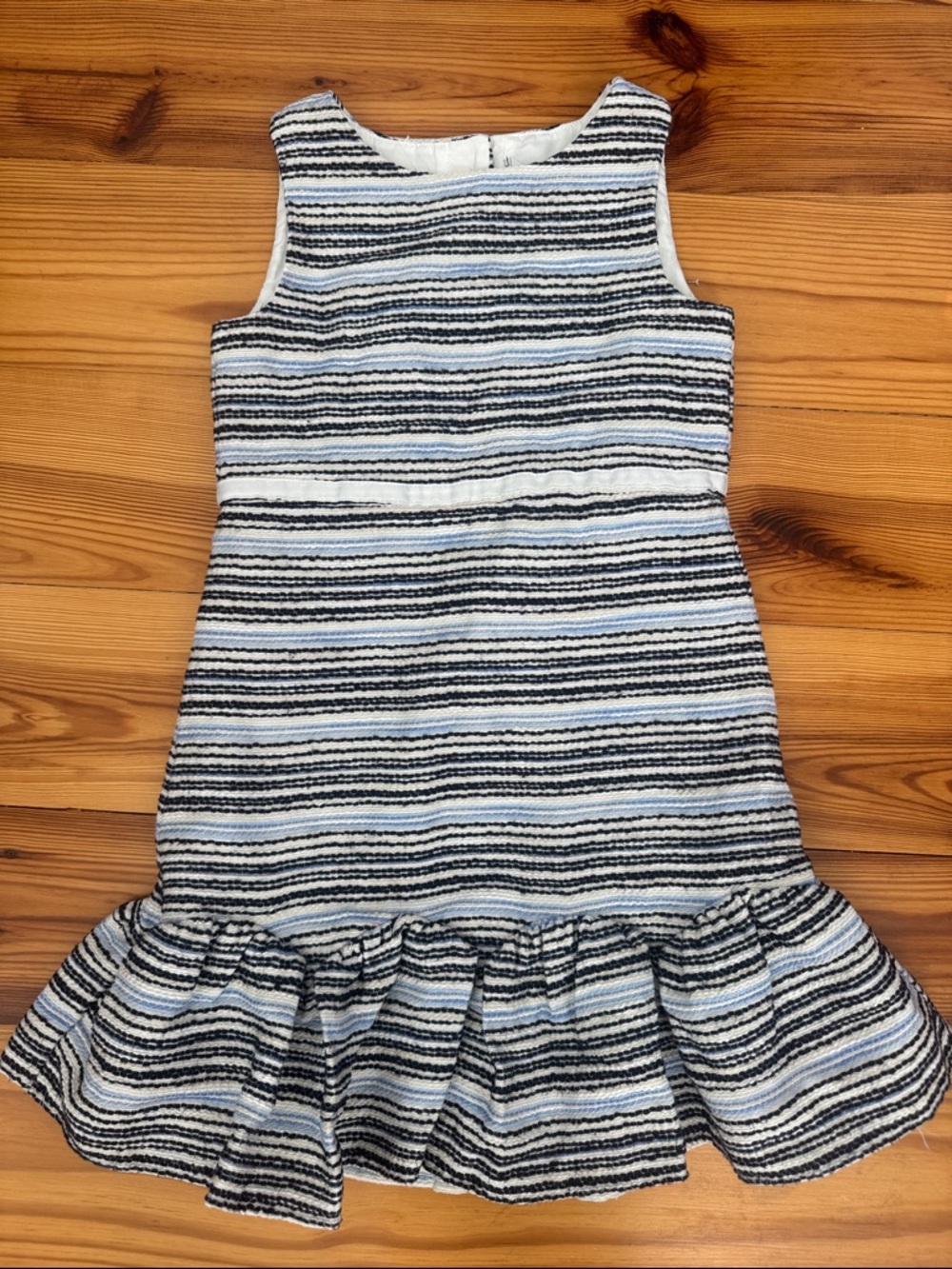 Janie & Jack Sleeveless Striped Ruffle-Hem Boucle Dress Blue & White size 6